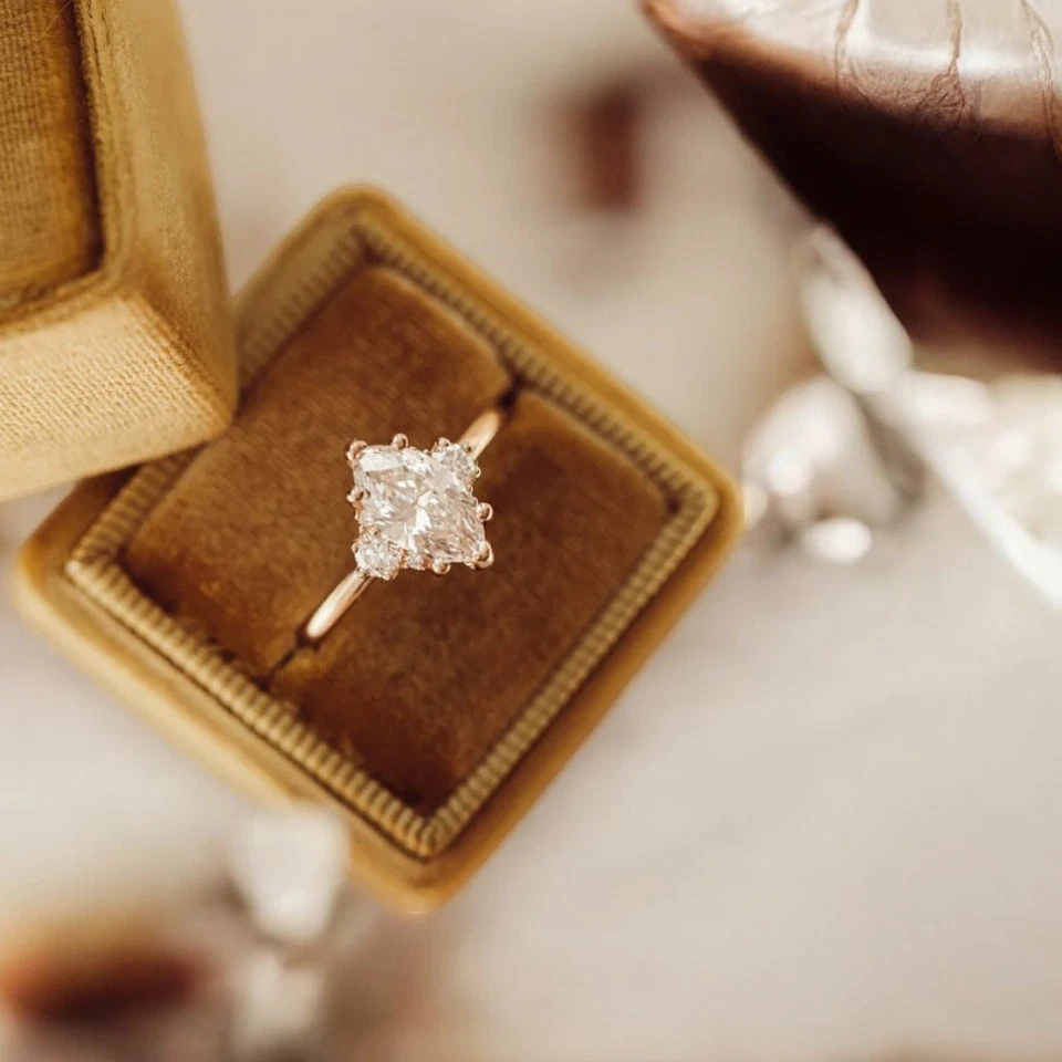 Wedding Diamond Ring Lab Grown Marquise 1.7 Carat IGI Certified 14k Rose Gold - Image 2 of 4