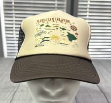 Vintage Maui Hawaii Hat Cap Snap Back Black Mesh Trucker Islands Map Mens