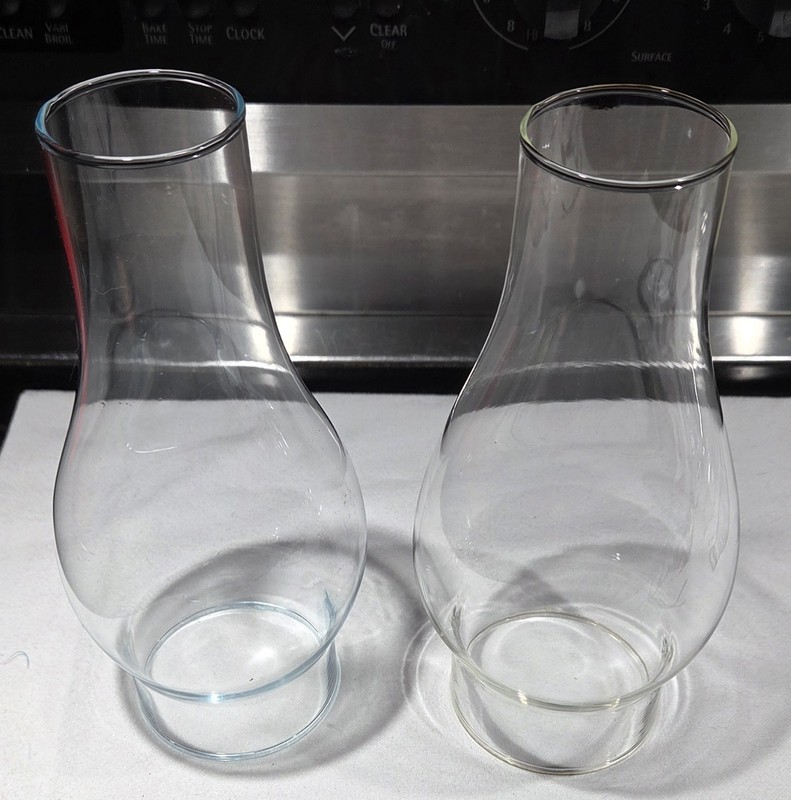 Pair Vtg Clear Glass Hurricane Chimney Shades For 3" Fitter 8.5" Tall Blue Tint