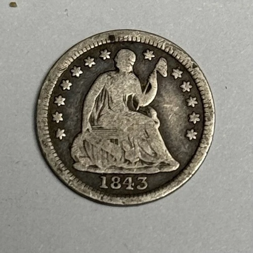 VG 1843-P Seated Liberty Silver Half Dime (all original), U.S. Type 5c Coin