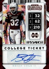 2020 Panini Contenders Draft Picks #256 Brian Cole II Cracked Ice Ticket #/23