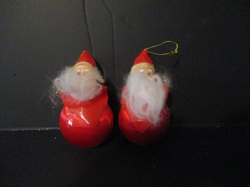 2 Vintage Silk Ball Christmas Tree Ornaments with Santa Claus Head