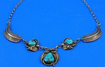 Sterling Silber Türkis Kette 44cm Native American Stil 19,1g