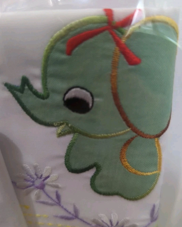 Sábana y funda de almohada de bebé Darling Green Elephants vintage hecha a mano EE. UU. NUEVA CON ETIQUETAS A48 Foto 2 de 3