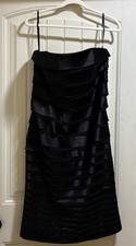 White House Black Market Tiered Satin Strapless Evening Dress Black Size 12