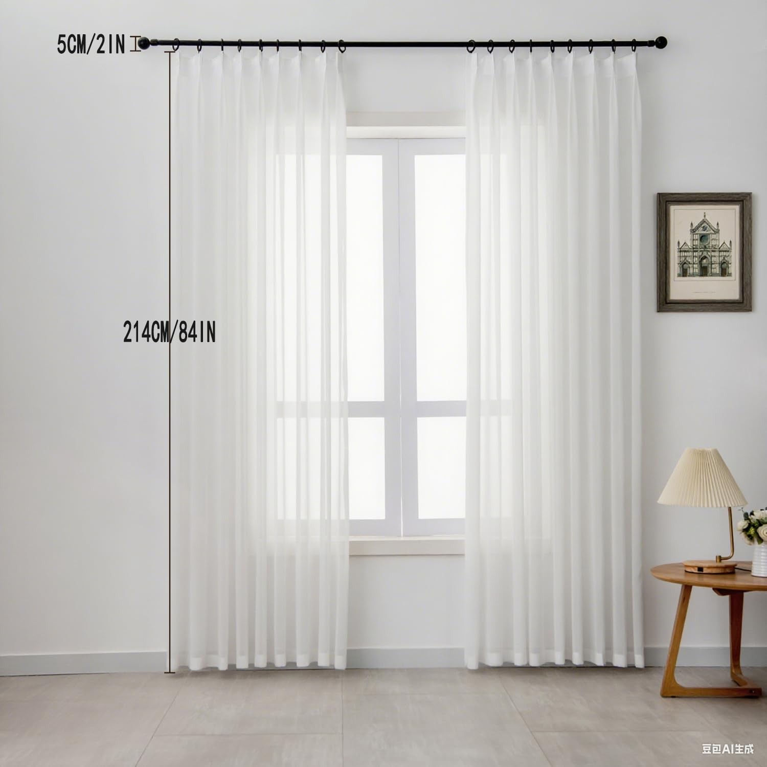 LUGOTAL Off-White 84" Pinch Pleated Sheer Curtains for Living Room thumbnail 7