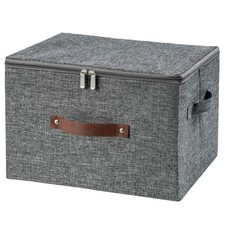 Storage Bins Large Zipper Lid Foldable Fabric Washable Collapsible Gray