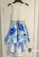 Speechless Kids Girls Formal Dress Size 8 Blue Floral Sleeveless Pearls Ballgown
