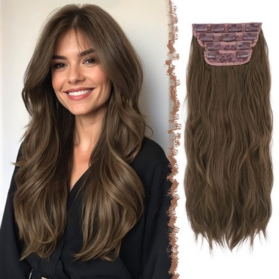 FESHFEN Clip in Hair Extensions for Women - 4 Pcs Thick Double Weft Long Wavy So