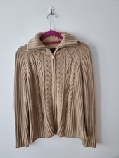 Debbie Morgan Tan Cable Knit Full-Zip Cardigan