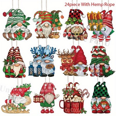 24Pcs Christmas Dwarf Wooden Ornaments Hanging Christmas Tree Decor Gifts