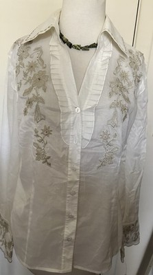 VINTAGE APRIORI IVORY BUTTON DOWN TOP - 42/US 12 - EMBROIDERY - Boho, NWT