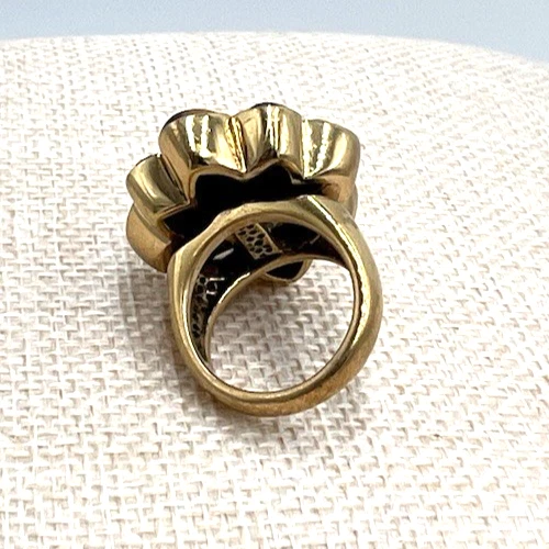 Barse Tiger's Eye 月光石边框套装戒指厚黄金镀金尺寸 6.75 — 第 4/4 张图片