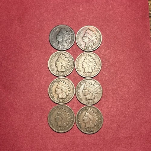 Lot Of (8) Indian Head Cents/Pennies G-VG *SEE DESCRIPTION FOR DATES*