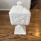 Westmoreland Milk Glass Beaded Grape Lidded Pedestal Wedding Box/ Candy Dish Vtg