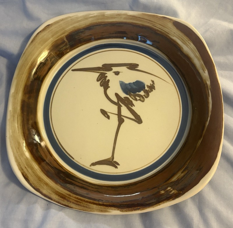 Dansk DAN55 Brown Band Blue Bird Floral Serving Deep Platter Bowl Japan