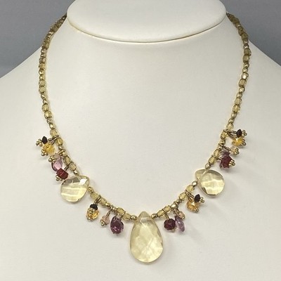 Cookie Lee Fringe Necklace Yellow Gold Briolette Beads Faceted Collar NOS 17''