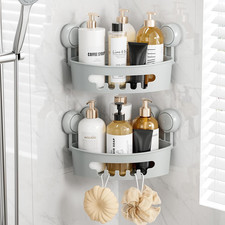 Suction Corner Shower Caddy, Bathroom Shelf Storage Basket Wall Mounted Organize