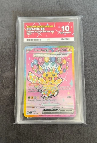 Pikachu EX 277/217 - Ascended Heros - SIR - ACE 10 Gem Mint - Perfect Subgrades