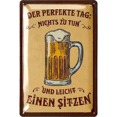 LANOLU Blechschild Der perfekte Tag mit Bier Bar Retro - 20x30cm
