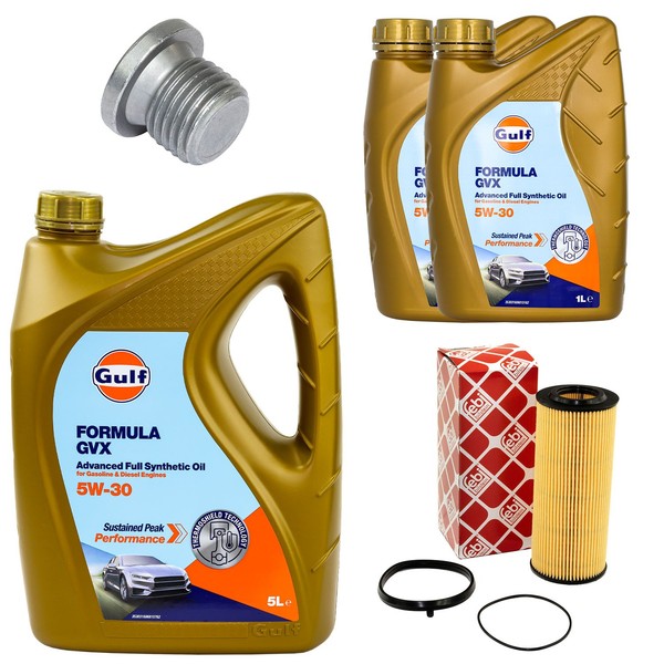 MotoröL Filter Set Gulf Formula GVX 5W-30 7 Liter + Schraube FüR Audi A4 A5 A8-image