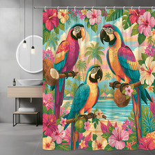 Tropical Parrot Floral Shower Curtain, Hawaiian Beach Birds Print