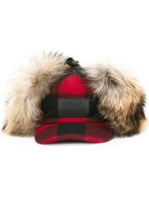 Dsquared2 Raccoon Fur Detail Hat In Rosso/Nero