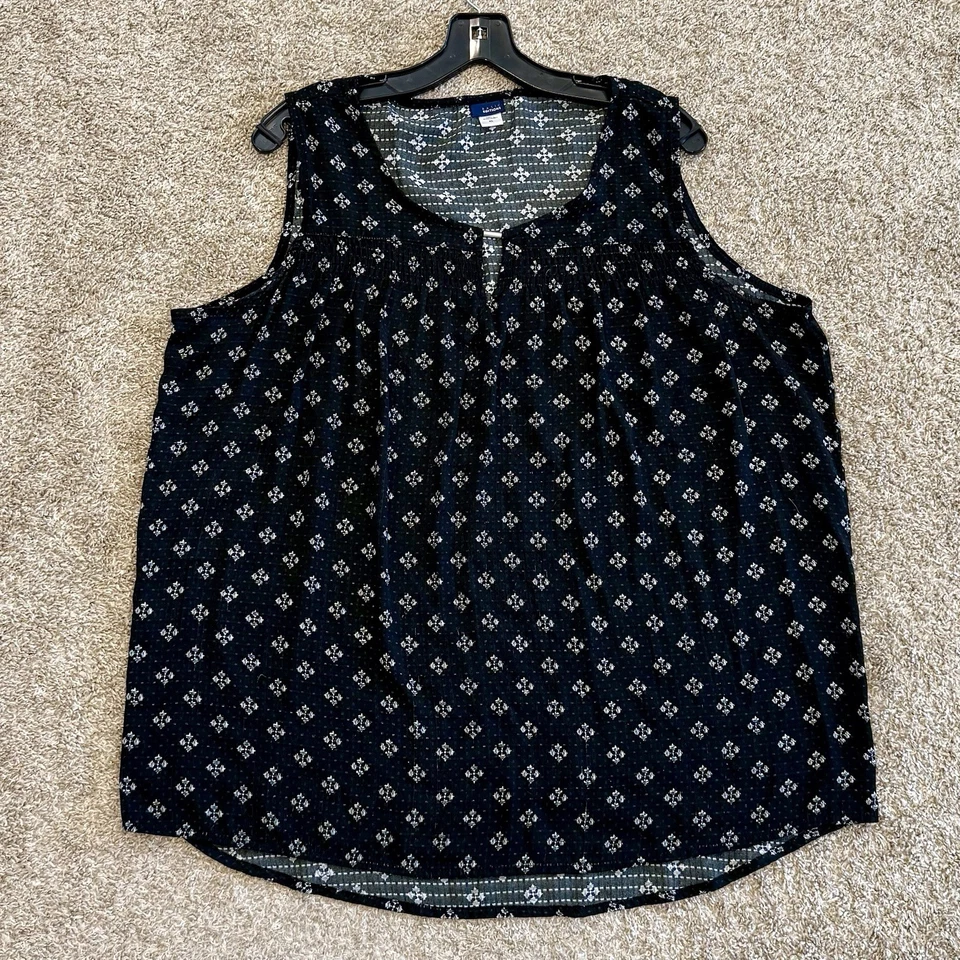 Basic Editions Women's Top Blouse Tank Sleeveless Size XL Black White Smocked - Image 4 of 4