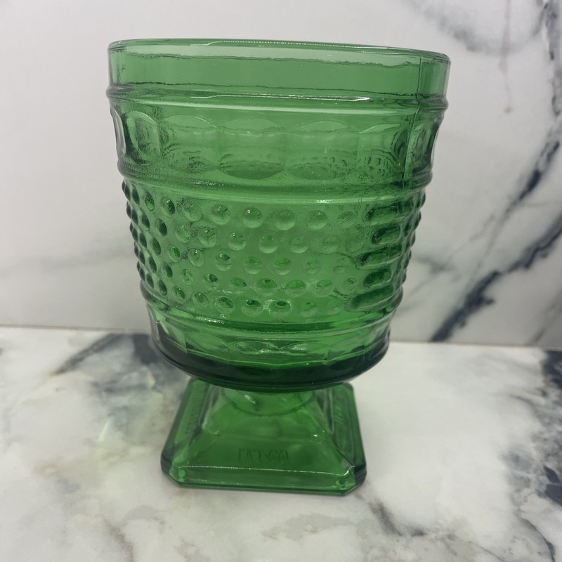 Napco #1180 Green Hobnail Thumbprint Glass Footed Vase Planter Ohio USA Vintage 