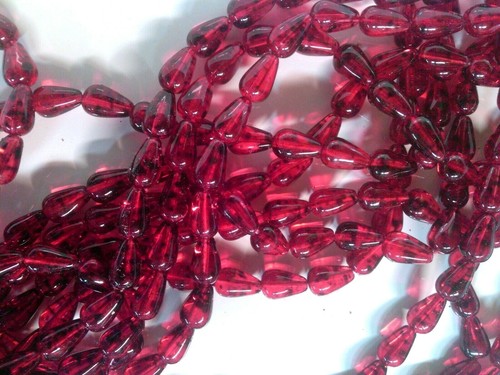 Vtg 7 RED PICASSO SPOT DROP GLASS BEADS 12X7mm #052620f LAST LOT! - Picture 2 of 3