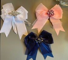 Handmade 6" Boutique Hair Bows with Rhinestone Tiara Pink-Purple-green-Fuchsia