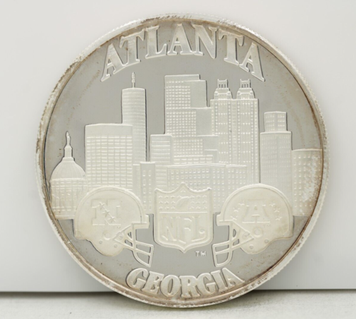 1994 NFL Atlanta Super Bowl 28 XXVIII 0,999 pièce en argent ~ 2 oz ronde - Photo 1/2