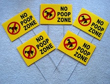 5 NO DOG POOP ZONE 8"X12" Plastic Coroplast Signs with Stakes NEW