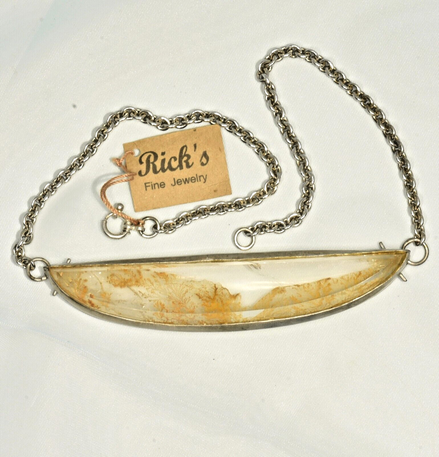 Handmade Natural Brazilian Dendritic Quartz Sterling Silver Statement Necklace