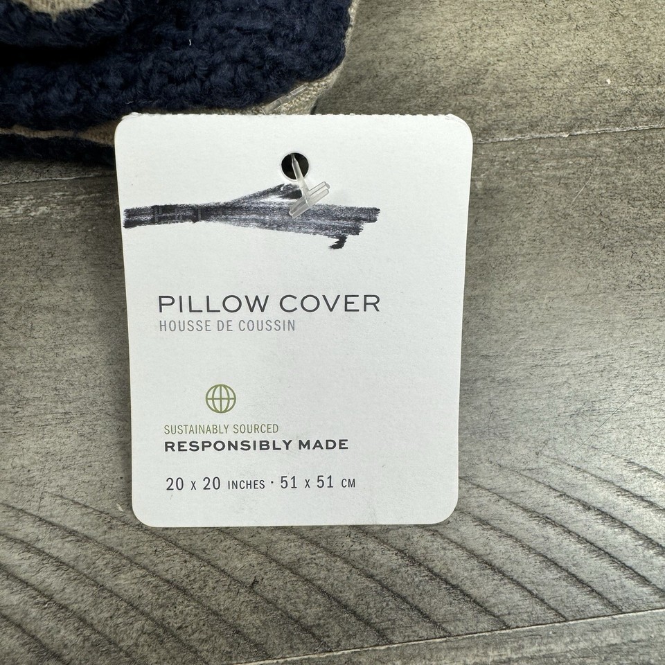 Pottery Barn Textured Solid Slub Pillow Cover 20”x20” Cobalt Dark Blue