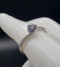 Vintage Sterling Silver Ring with Purple and Clear CZ Size 7.5