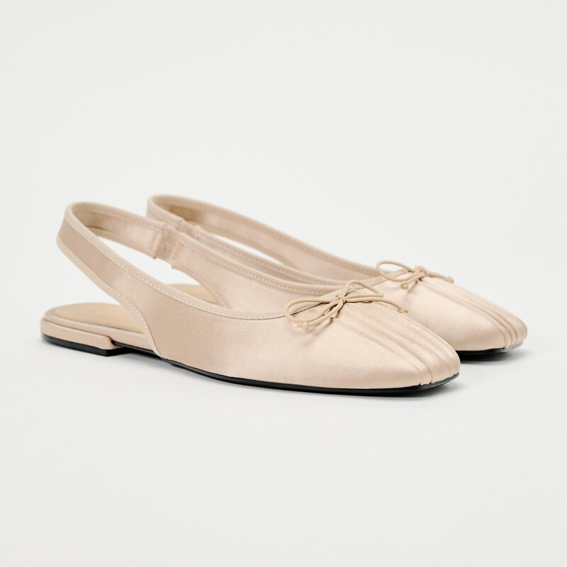 ZARA 2024 Black or Champagne Bow Satin Ballet Flats Sandals