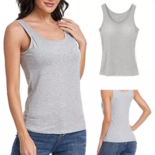 Damen Unterhemd BH-Hemd Basic Eingebauter BH Bügelloser Gepolstert Tank Tops DE - Bild 18 von 19