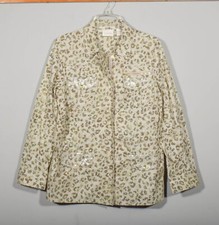 Chico's Tan Green Cheetah Print Khaki Cinch Sequin Zip Up Jacket Sz 1 M/8 