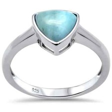 Natural Trillion Shaped Larimar .925 Sterling Silver Ring