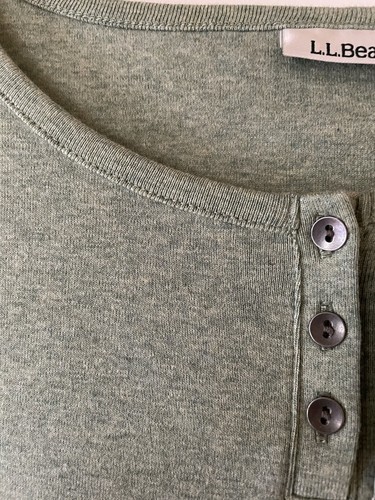 LLBean Women’s 3/4 Sleeve Moss Heather Green T Henley Cotton Shirt Size XL NWT - Picture 2 of 5