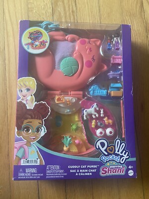Polly Pocket Starring Shani Cuddly Cat Purse Pet Vet with 2 Micro Dolls NEW
