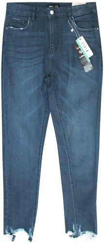 Jeans donna blu denim elasticizzato tasche posteriori cintura passanti orlo invecchiato gamba 28" - Foto 6 di 6