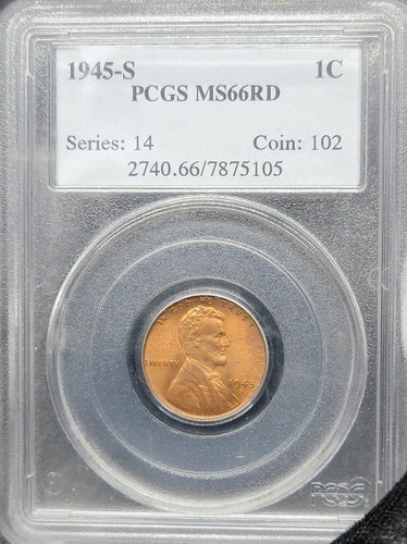 VERY NICE 1945-S Lincoln Wheat Cent 1c PCGS MS-66 RD KVE INVESTMENTS, LLC - Picture 3 of 6