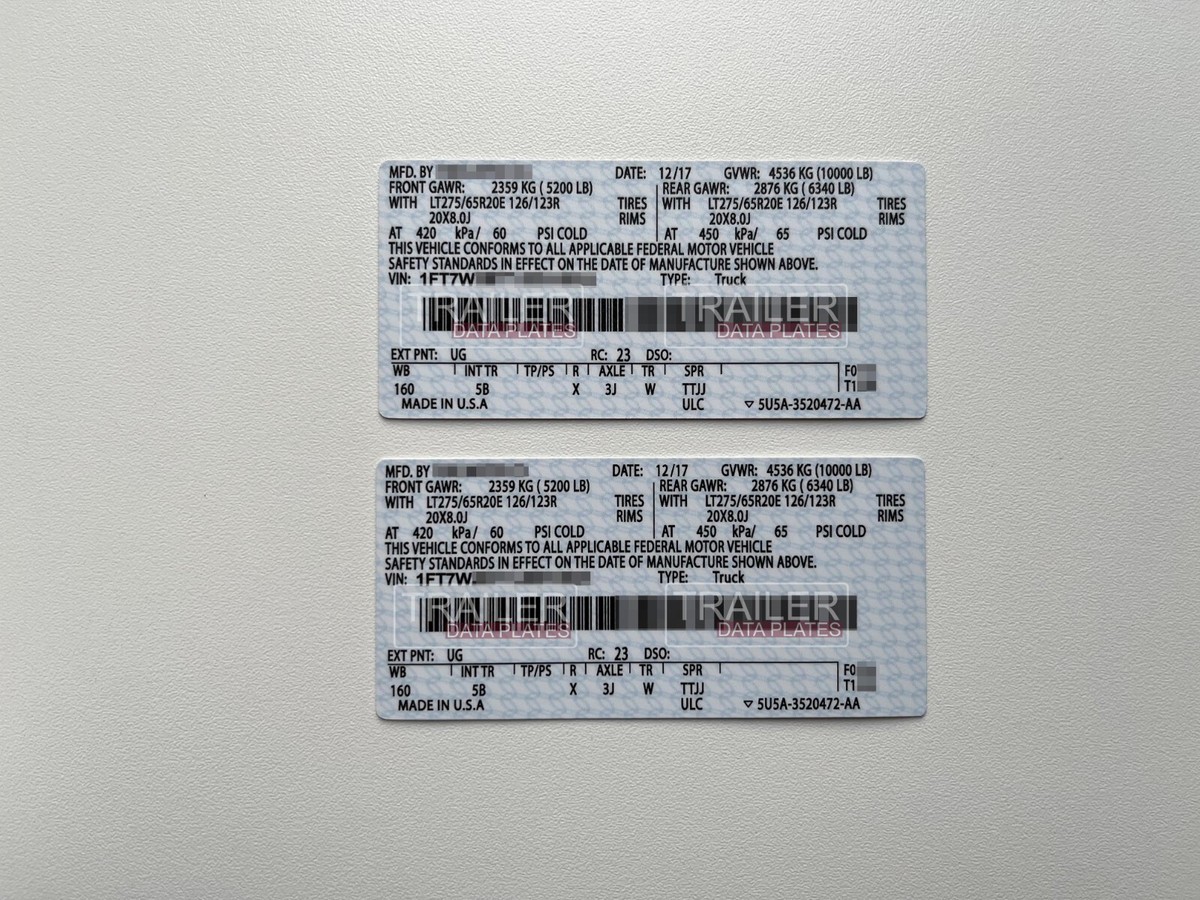 Ford Door Jamb Data Decal Permanent Sticker ID Tag Derated USA