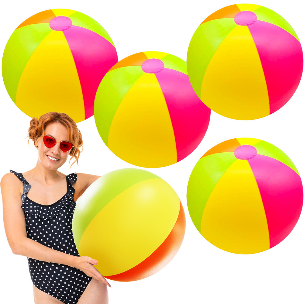 4 Pack Giant Rainbow Inflatable Beach Balls 22"" Summer Pool Beach Party Toys