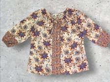 Counterparts Womens Top Colorful Blue Orange Floral Print 3/4 Sleeves Size Large