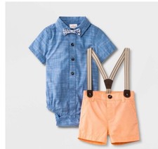 NWT Cat  Jack Chambray Baby Boys Suspender Set 0-3 Months B49