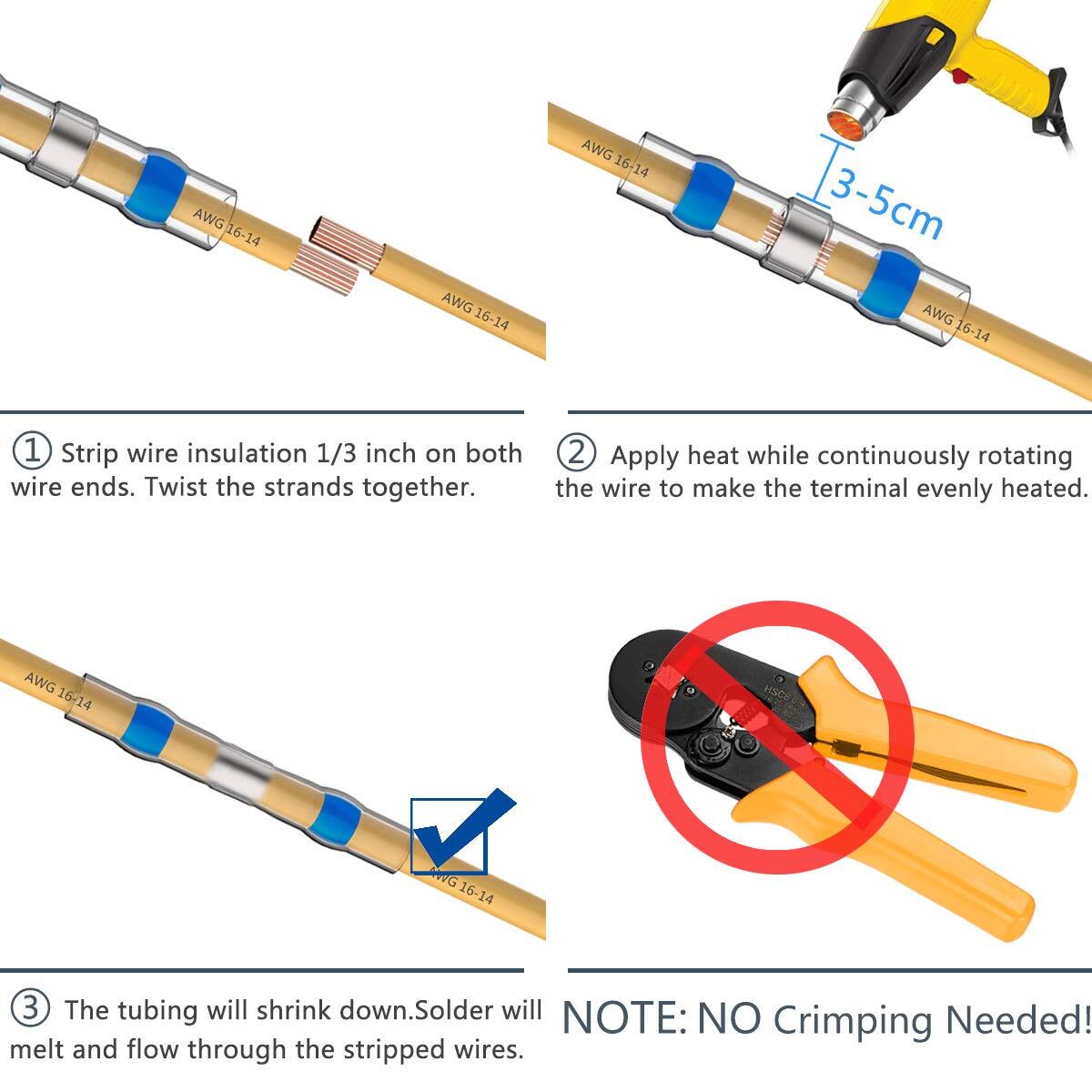 50-1000x Heat Shrink Butt Connectors - Waterproof Solder Seal Wire Terminals (IP67, 26-10 AWG)
