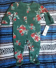 Carters Baby Girl 3 Months Fleece Sleep And Play Footed Pajama NWT Green Floral